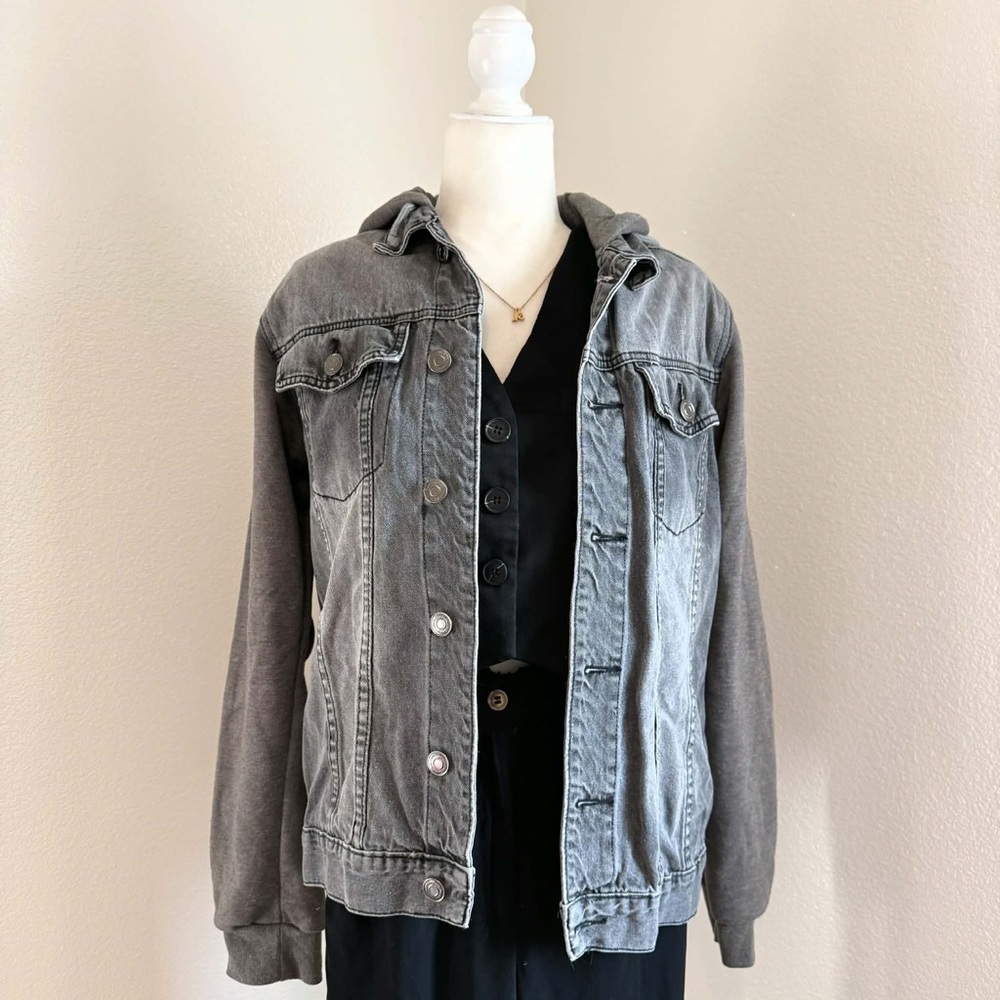 Carbon Gray Denim Women's Jacket with Hoodie